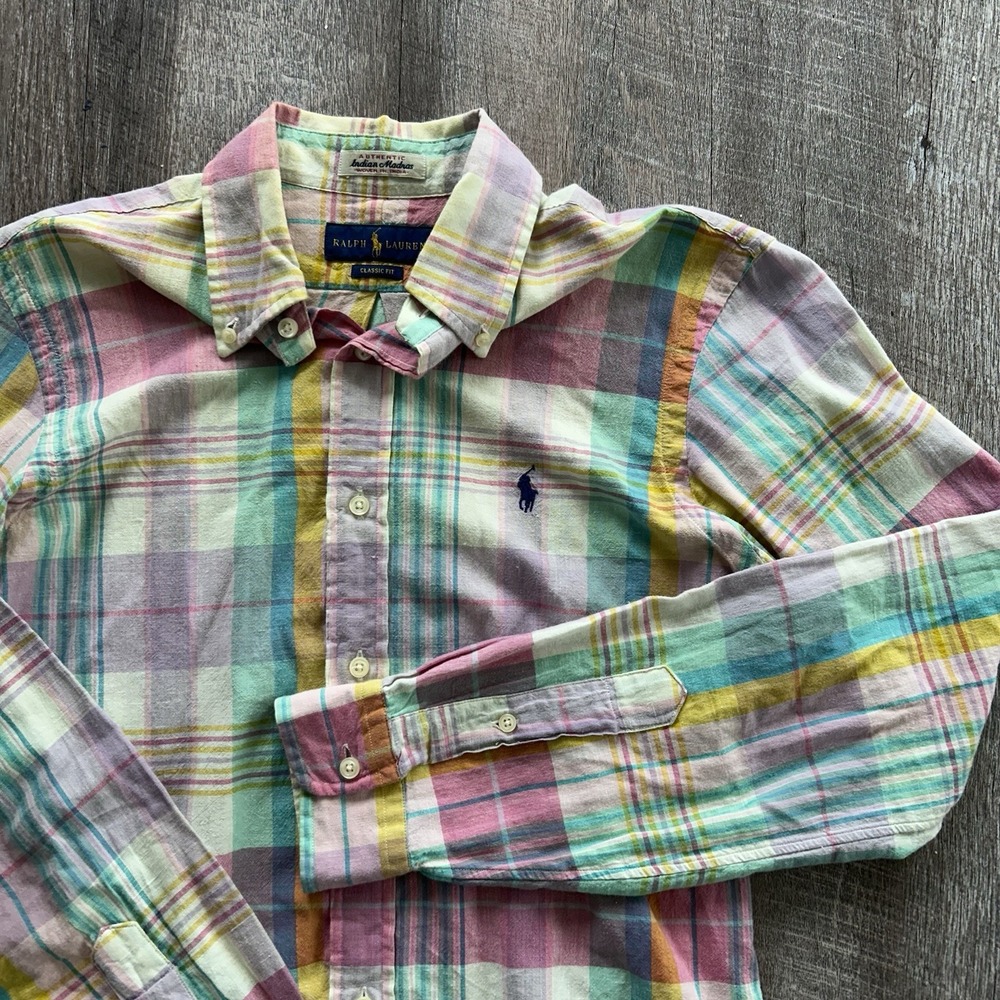 Polo Ralph Lauren Button Down Shirt Mens Small Indian Madras Plaid Colorful EUC